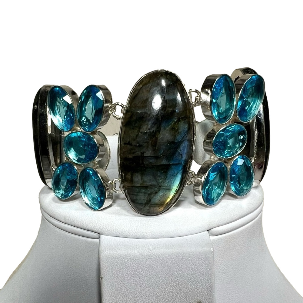 Flashy Labradorite 925 Large Gemstone Bracelet
